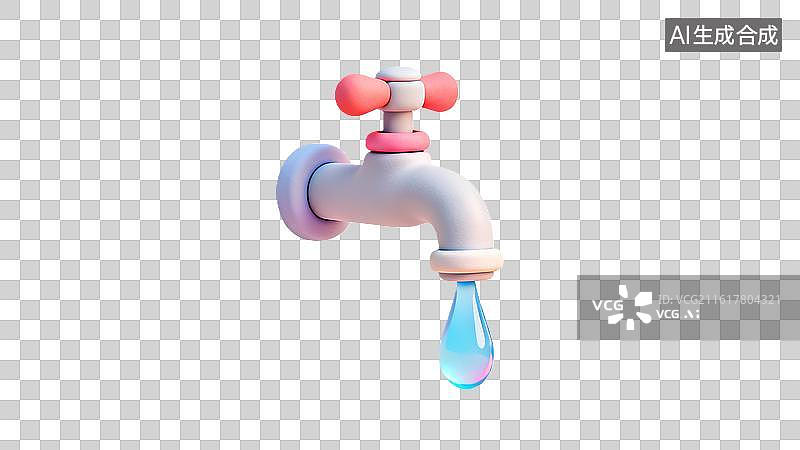【AI数字艺术】卡通水龙头滴水 节约用水3D水龙头图片素材
