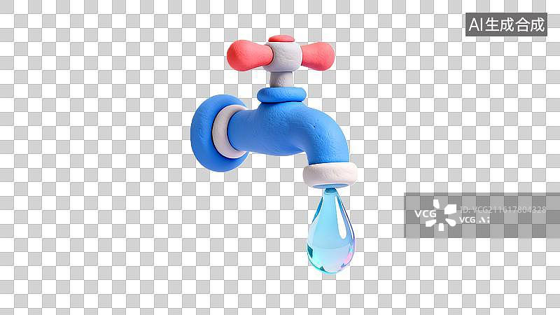 【AI数字艺术】卡通水龙头滴水 节约用水3D水龙头图片素材