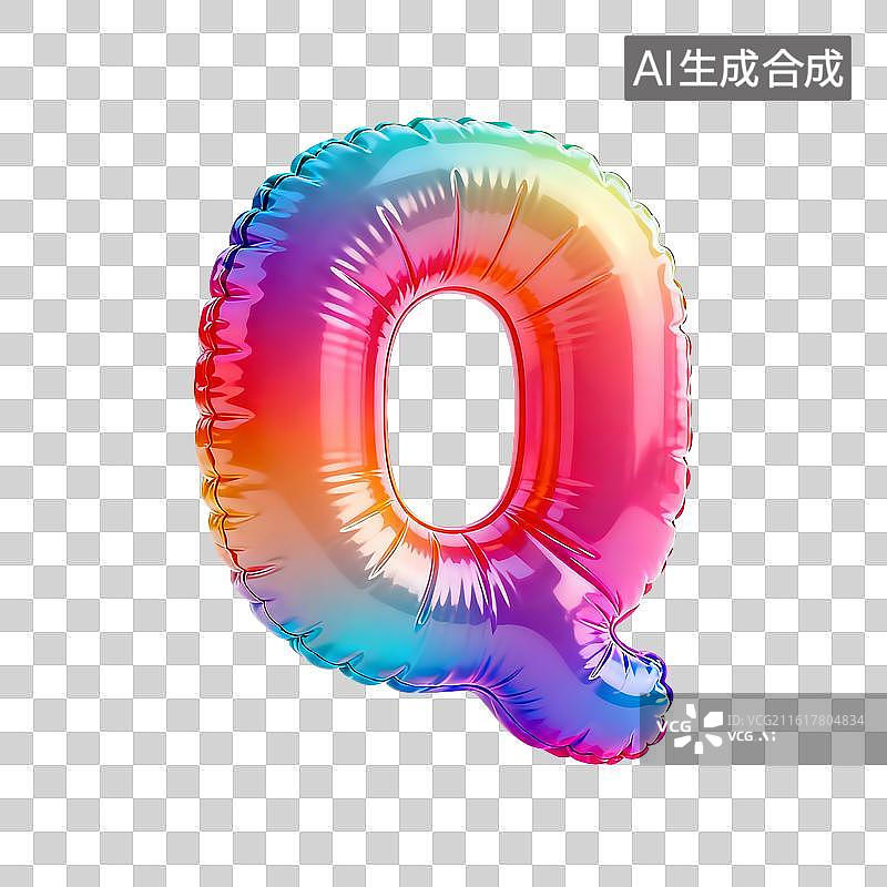 【AI数字艺术】彩虹箔气球充气膨胀字母q图片素材