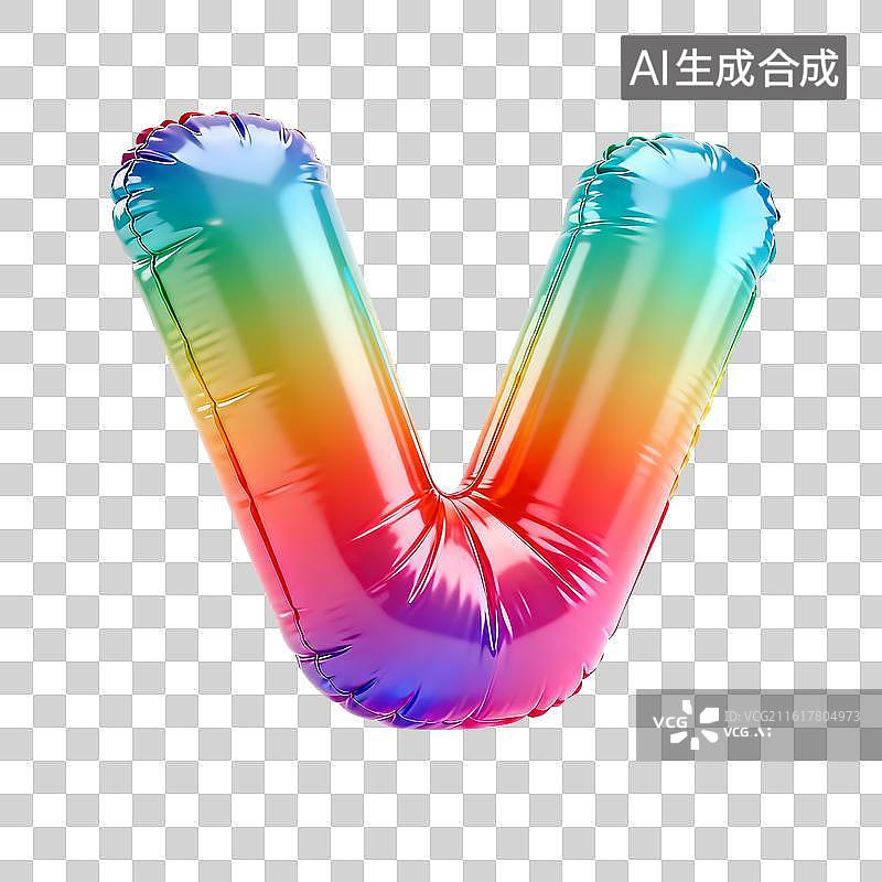 【AI数字艺术】彩虹箔气球充气膨胀字母v图片素材