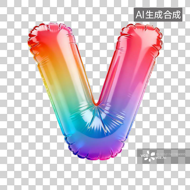【AI数字艺术】彩虹箔气球充气膨胀字母v图片素材