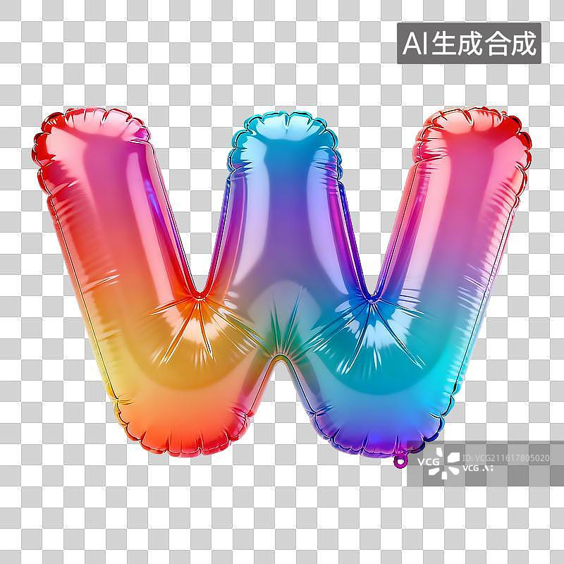 【AI数字艺术】彩虹箔气球充气膨胀字母w图片素材