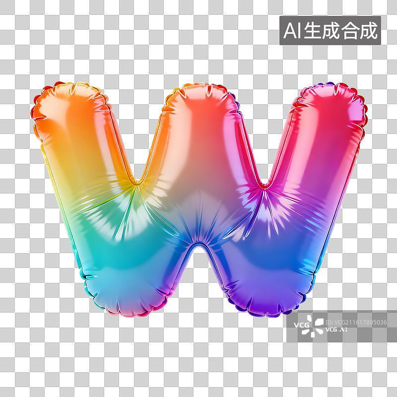 【AI数字艺术】彩虹箔气球充气膨胀字母w图片素材