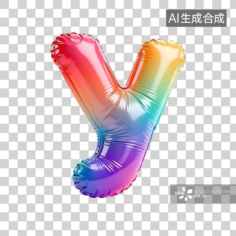 【AI数字艺术】彩虹箔气球充气膨胀字母y图片素材