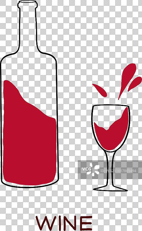 一瓶红酒旁边放着一个装满酒的杯子图片素材