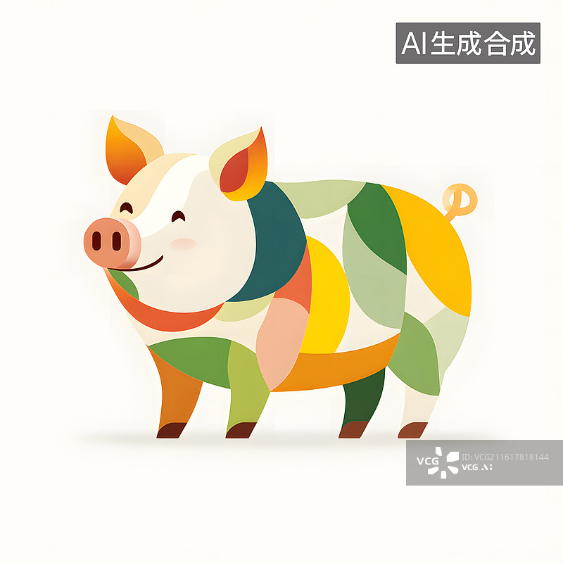 【AI数字艺术】几何拼接风格猪形象图片素材