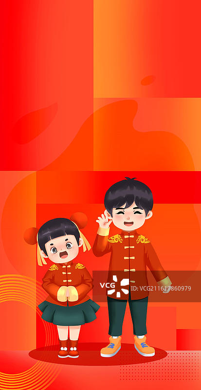 儿童春节拜年插画图片素材
