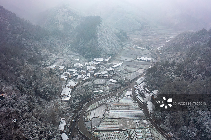 浙江省丽水市云和县仙宫湖云和湖雪后景色图片素材