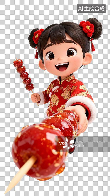 【AI数字艺术】双串贺岁！萌娃举着大小糖葫芦，祝你新年 “大甜小甜” 都圆满图片素材