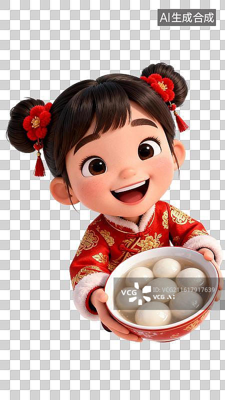 【AI数字艺术】团团圆圆！萌娃端出汤圆碗，祝你新年 “圆” 满幸福图片素材