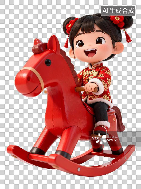 【AI数字艺术】摇马纳福！萌娃骑红马贺春，祝你新年马年大吉图片素材