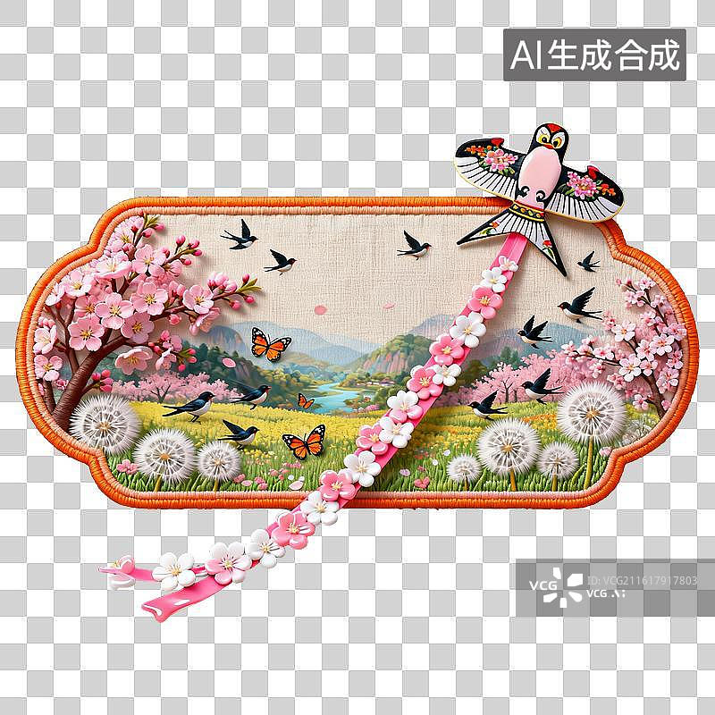 【AI数字艺术】春日山水花鸟风筝图图片素材