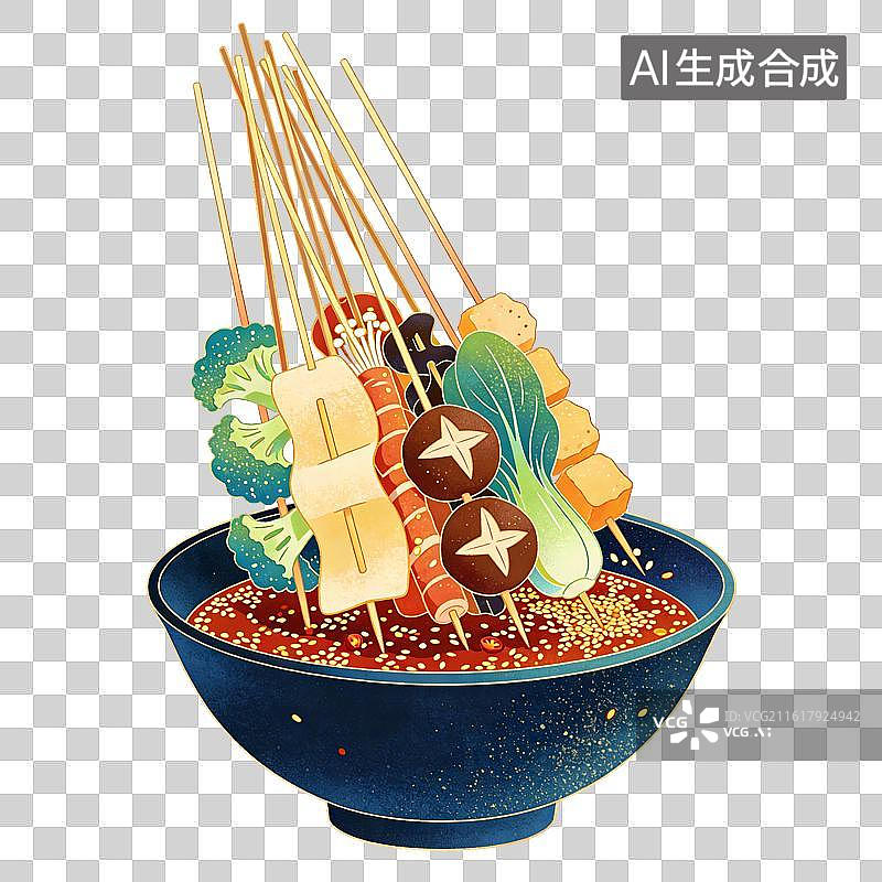 【AI数字艺术】钵钵鸡美食插画图片素材