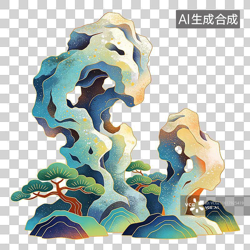 【AI数字艺术】园林山体插画图片素材