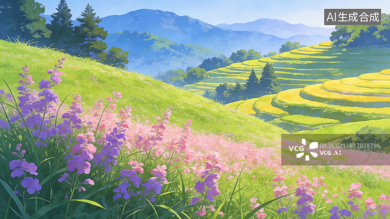 【AI数字艺术】春天的田野图片素材