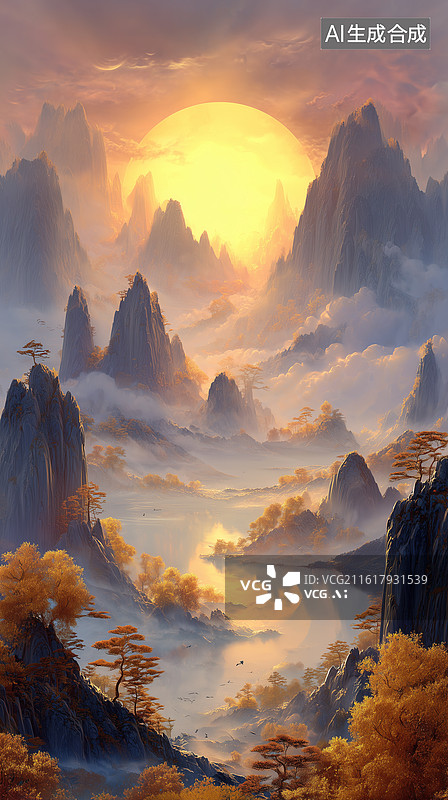 【AI数字艺术】幻想东方山水图片素材