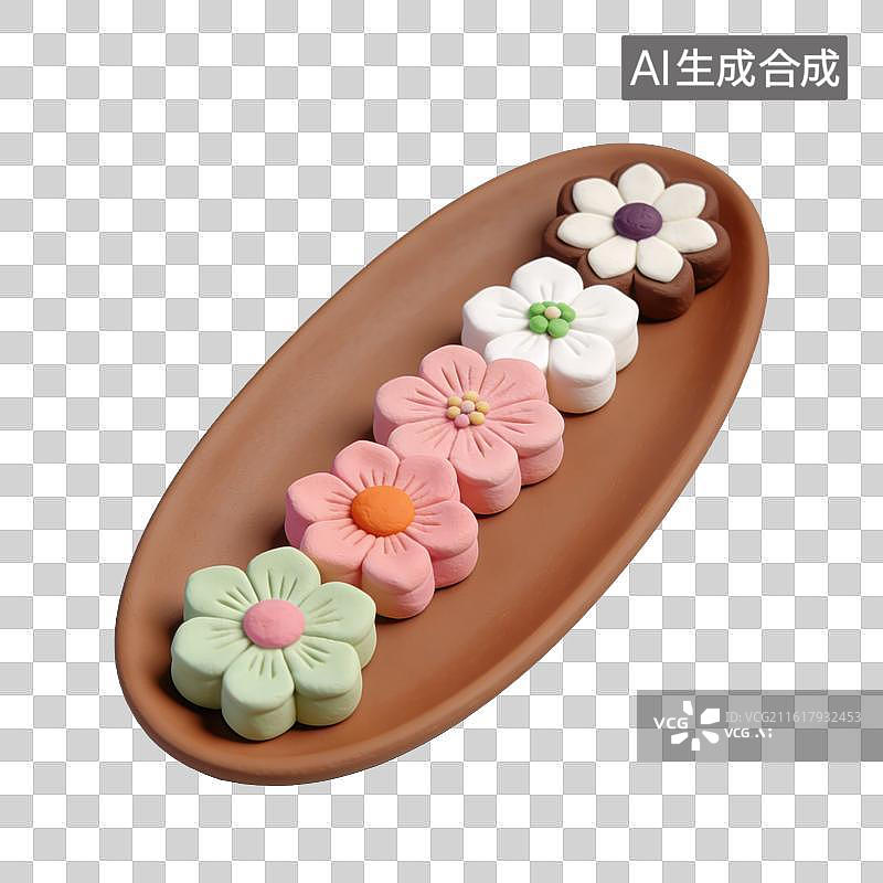 【AI数字艺术】3D粘土风花朵造型的烘焙点心饼干元素图片素材