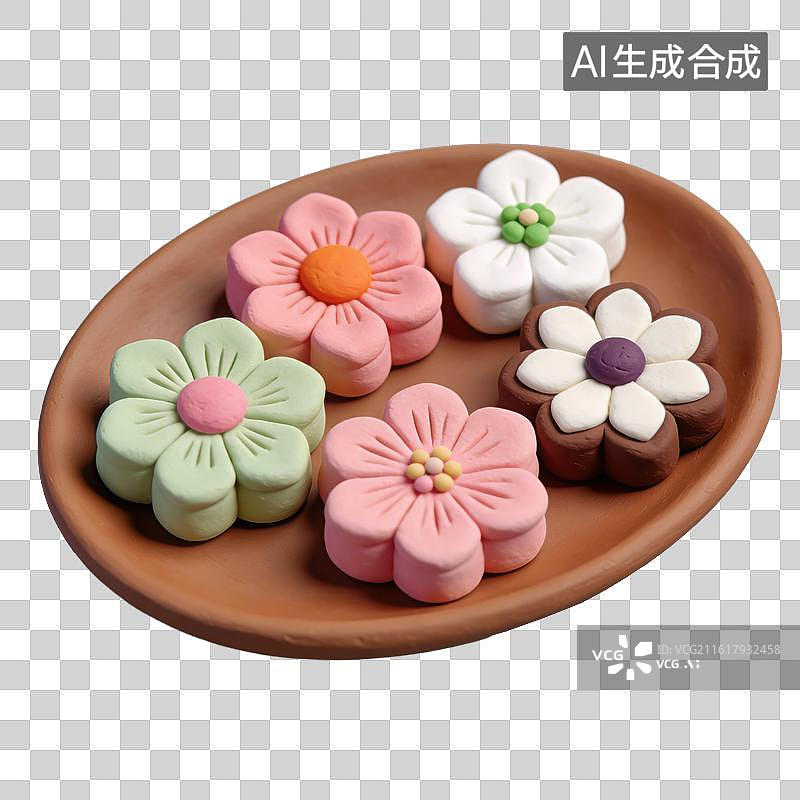 【AI数字艺术】3D粘土风花朵造型的烘焙点心饼干元素图片素材