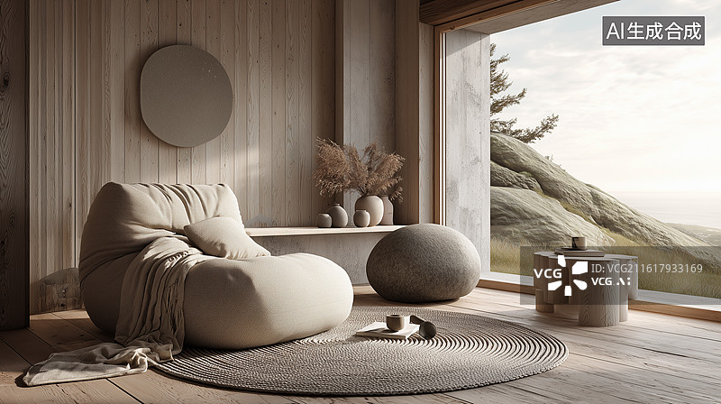 【AI数字艺术】宁静极简室内图片素材