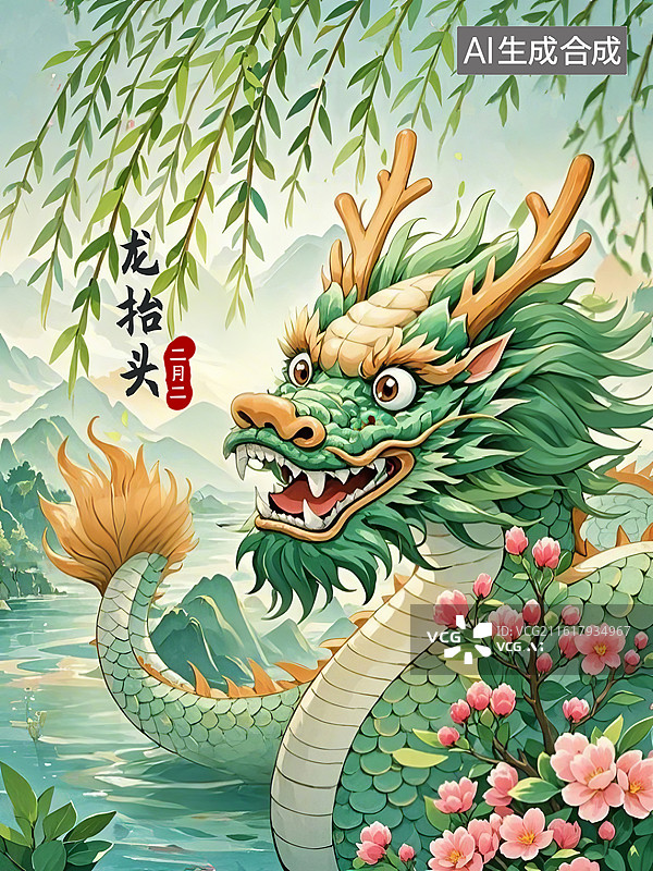 【AI数字艺术】二月二龙抬头概念插画图片素材