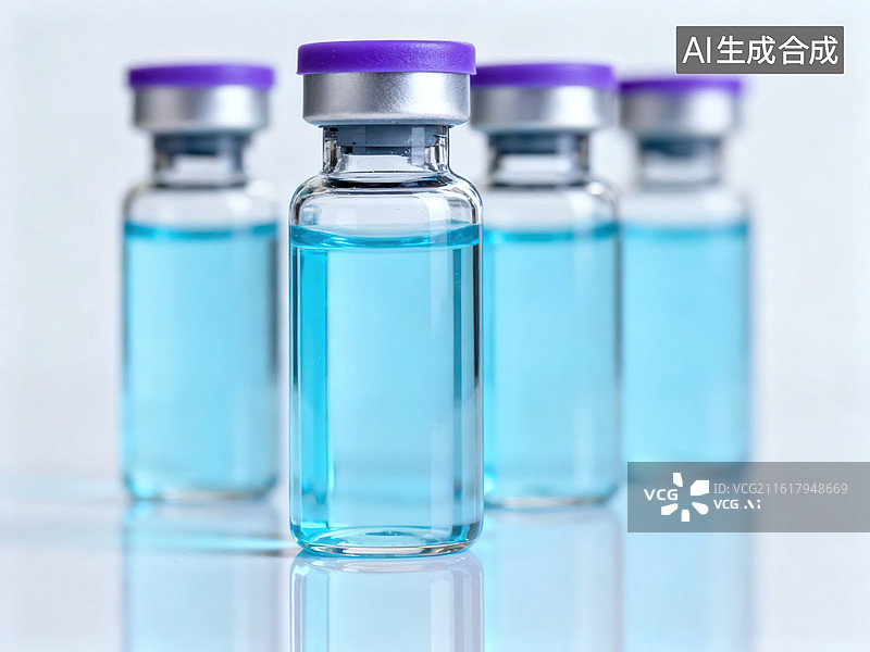 【AI数字艺术】蓝色药液玻璃瓶排列图片素材