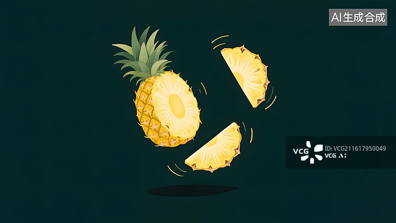 【AI数字艺术】菠萝和菠萝切片水彩插画，黄色菠萝图片素材