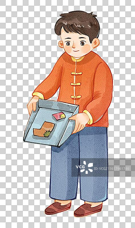 手绘水彩男生倒垃圾免抠元素图片素材