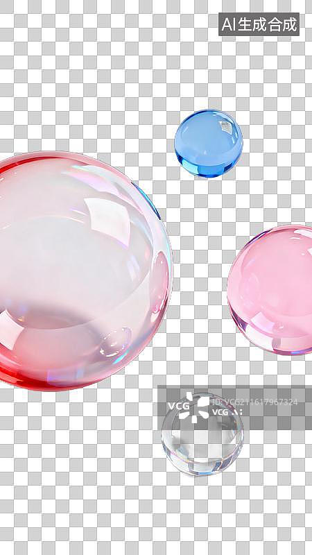 【AI数字艺术】彩色透明泡泡悬浮于白色背景图片素材