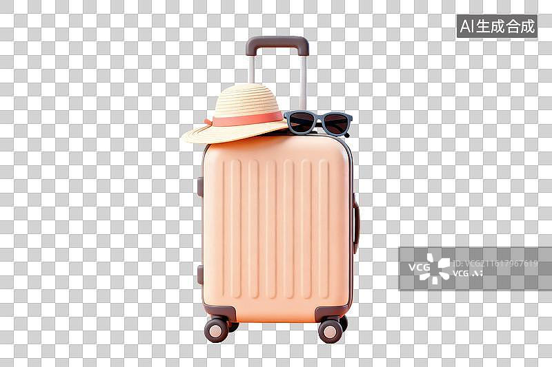 【AI数字艺术】卡通风格，行李箱上的遮阳帽与墨镜PNG格式的免扣元素图片素材