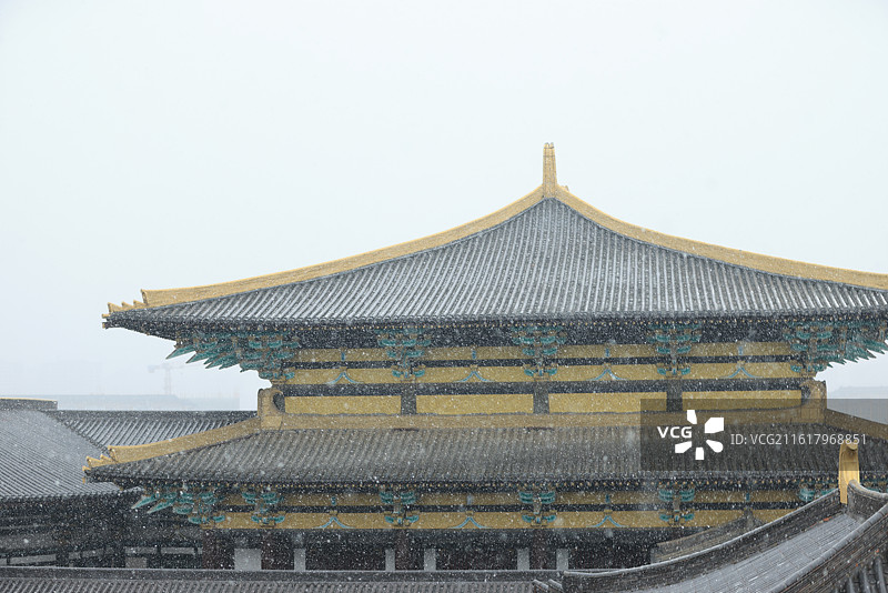 襄阳唐城雪景 唐城影视基地 下雪图片素材