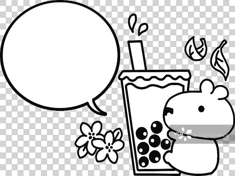 水豚与珍珠奶茶，用于吉祥物涂色页图片素材