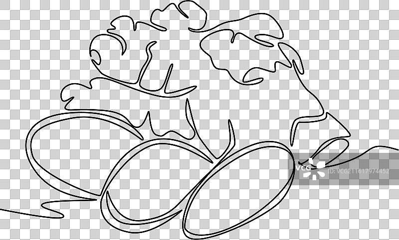 单线条画，一个完整的健康食物，以及切开的健康食物图片素材