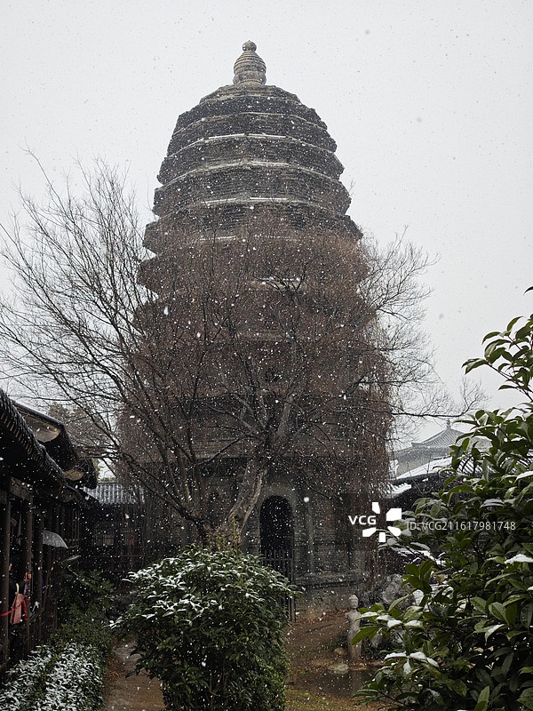襄阳唐城雪景 唐城影视基地 下雪图片素材