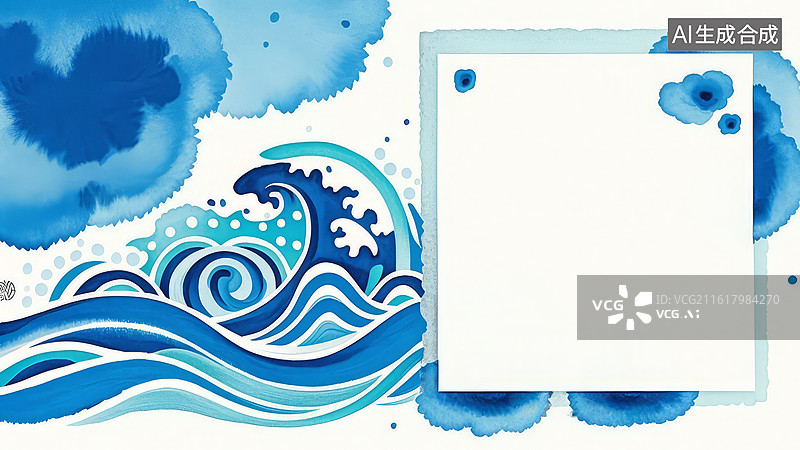 【AI数字艺术】蓝色水彩波浪背景图图片素材