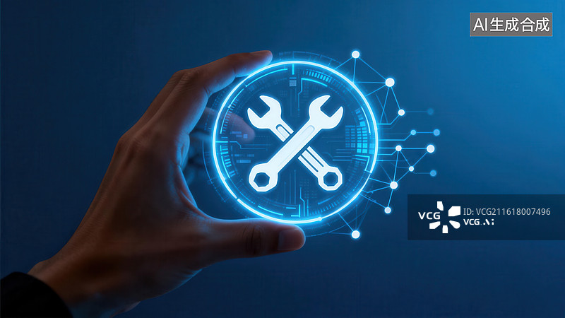 【AI数字艺术】手握科技维修图标图片素材