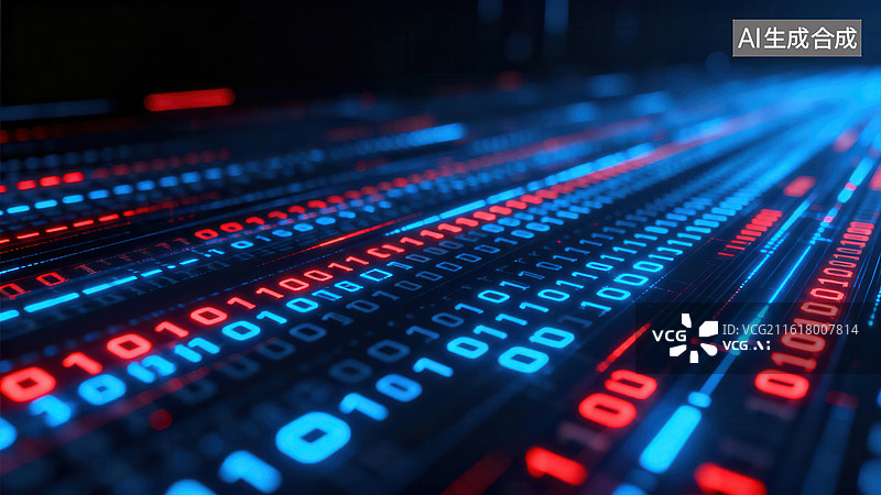 【AI数字艺术】二进制数据流光影效果图片素材