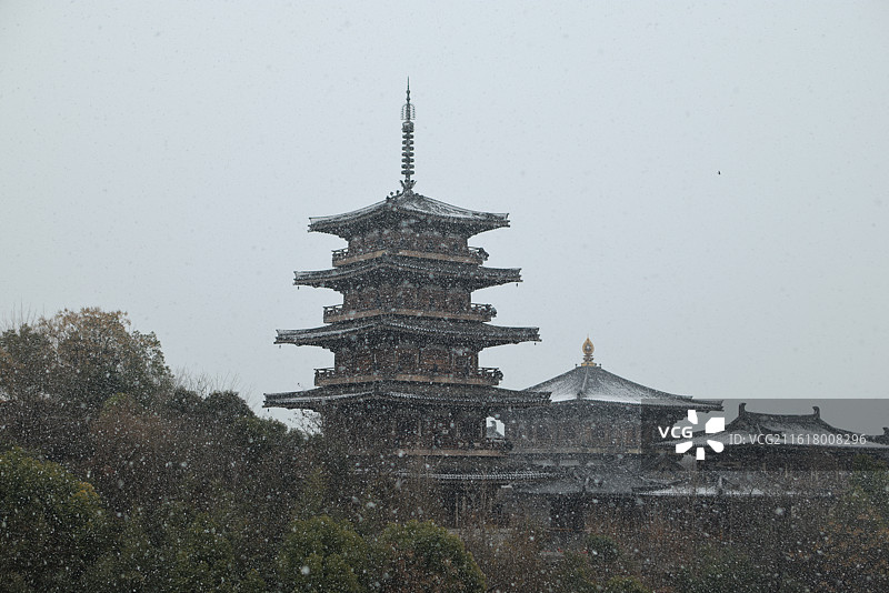 襄阳唐城雪景 唐城影视基地 下雪图片素材