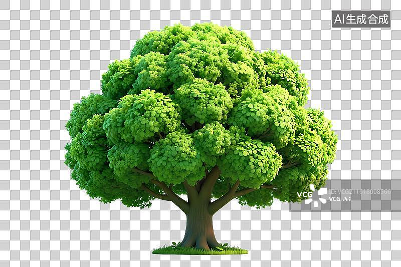【AI数字艺术】卡通风格，一棵郁郁葱葱的大树PNG格式的免扣元素图片素材
