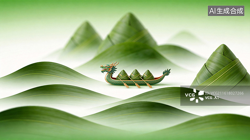 【AI数字艺术】端午节粽子和龙舟3D插画图片素材