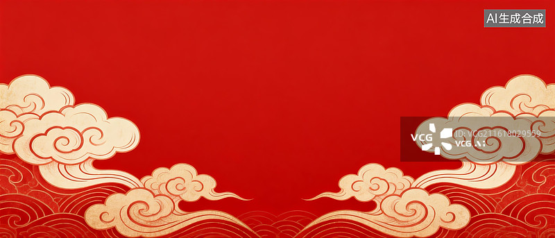 【AI数字艺术】红底金色祥云装饰背景图片素材