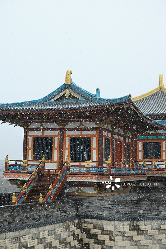 襄阳唐城雪景 唐城影视基地 下雪图片素材