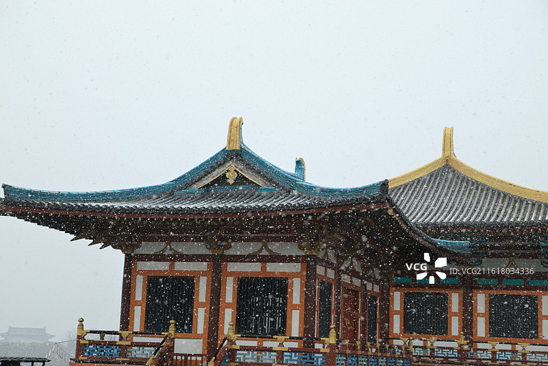 襄阳唐城雪景 唐城影视基地 下雪图片素材