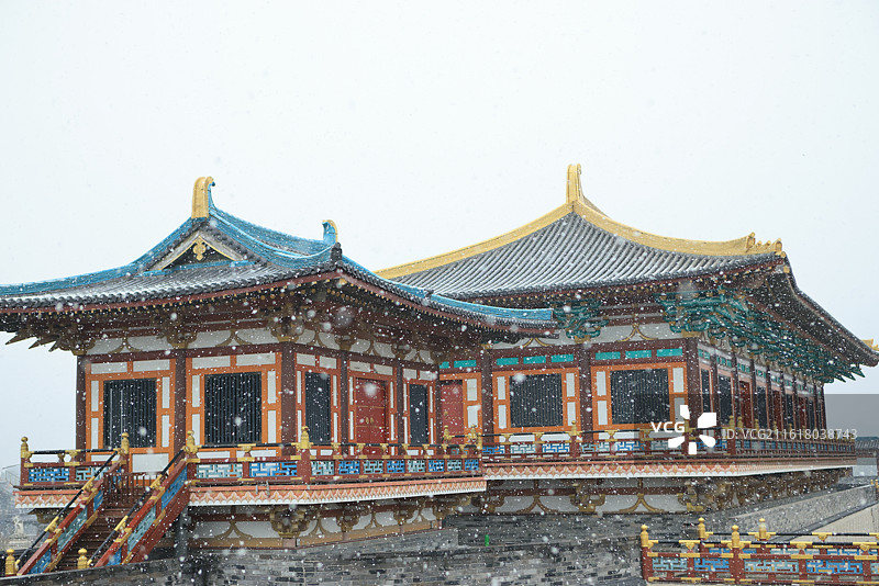 襄阳唐城雪景 唐城影视基地 下雪图片素材
