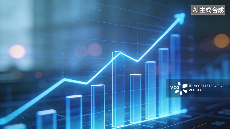 【AI数字艺术】上升趋势的蓝色柱状图图片素材