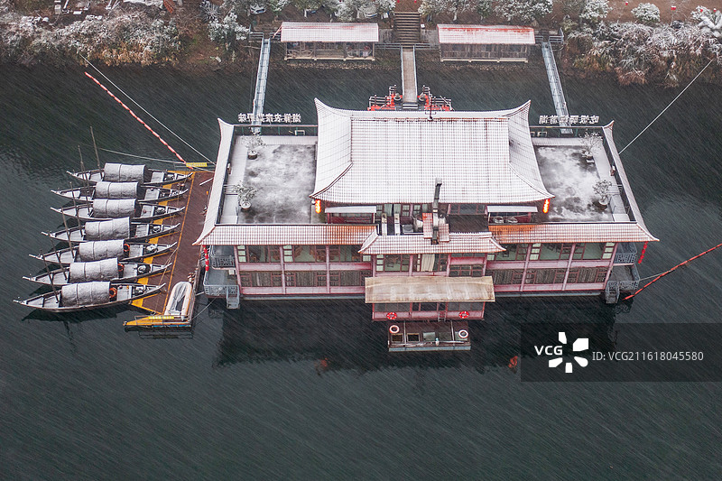浙江省丽水市云和县仙宫湖云和湖雪后景色图片素材