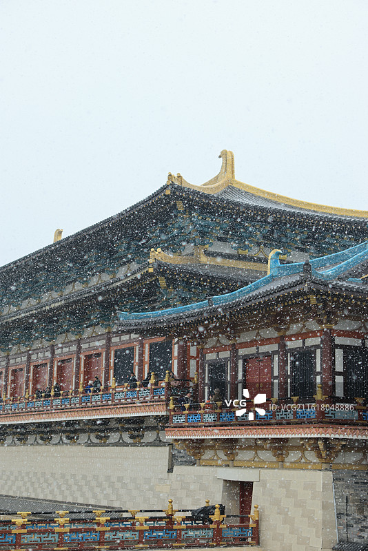 襄阳唐城雪景 唐城影视基地 下雪图片素材