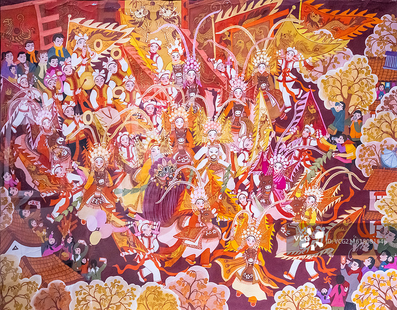 中国国家博物馆2025年农民画大展《非遗竹马庆盛世》80X100cm宣纸，水彩颜料2024年图片素材