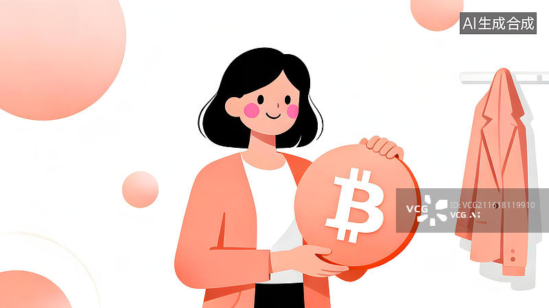 【AI数字艺术】女性手持比特币图案圆形物体图片素材