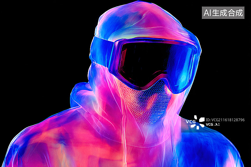 【AI数字艺术】赛博朋克风格穿防化服的人图片素材