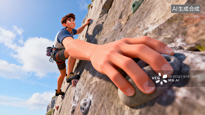 【AI数字艺术】户外攀岩的男孩图片素材